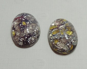 Pair 14x10mm Vintage Oval Foiled Stone in Amethyst Opal (with flecks of gold and purple)