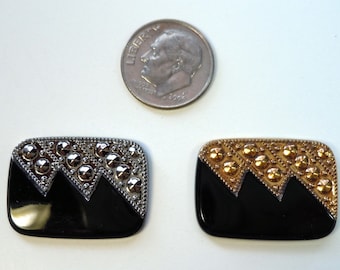 25mmx18mm Art Deco Rectanglular Stone - Black and Silver, Hematite or Black and Gold