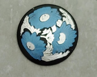 Vintage Black, Blue, and Silver Floral Acrylic Cab