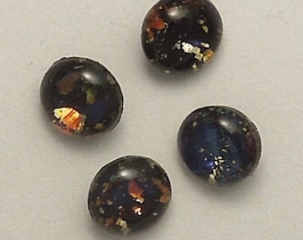 Vintage 10mm Faceted Back Round Black/Blue Opal Stones(4)