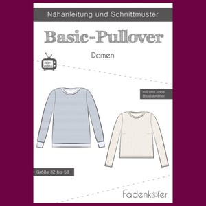 Papierschnittmuster Basic Pullover Damen nähen – vielseitiger Rundhals oder V Ausschnitt Pullover in kurz oder lang