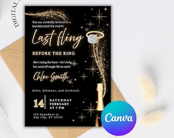 Modèle d'invitation Last Fling Before the Ring : invitation à une soirée glam (modifiable sur toile, téléchargement numérique)