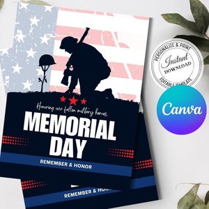 d'invitation de Memorial Day moderne | Motif géométrique rouge et bleu foncé | Carte modifiable sur toile | Téléchargement numérique patriotique