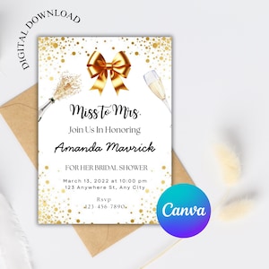 Miss to Mrs Bridal Shower Invitation Template: Elegant Canva Design (5x7 inch, Digital Download