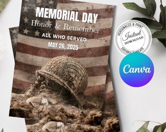 Sepia Memorial Day Invitation Template: Photo Tribute Canva Card (Digital Download)