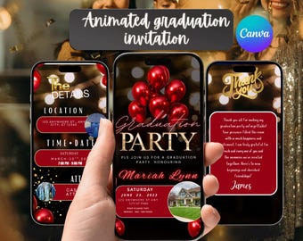 Party Animated Graduation Invitation Mobile Video Evite (Digital Download) invite ing