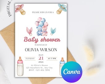 Boho Gender Reveal Invitation: Editable Baby Shower Template (Digital Download
