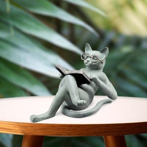 Cat Reading Book, Cat Garden Statue, Gnomes Decor, Resin Craft Sculpture Literature, Yard Garden Decor for Outside, Decorative Bookshelf. image 5