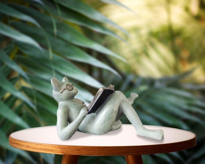 Cat Reading Book, Cat Garden Statue, Gnomes Decor, Resin Craft Sculpture Literature, Yard Garden Decor for Outside, Decorative Bookshelf. image 2