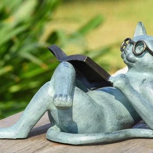 Cat Reading Book, Cat Garden Statue, Gnomes Decor, Resin Craft Sculpture Literature, Yard Garden Decor for Outside, Decorative Bookshelf. image 6