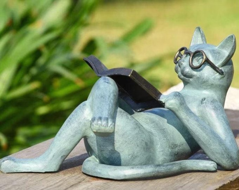 Cat Reading Book, Cat Garden Statue, Gnomes Decor, Resin Craft Sculpture Literature, Yard Garden Decor for Outside, Decorative Bookshelf. image 6