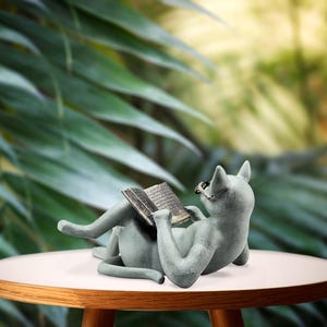 Cat Reading Book, Cat Garden Statue, Gnomes Decor, Resin Craft Sculpture Literature, Yard Garden Decor for Outside, Decorative Bookshelf. image 4