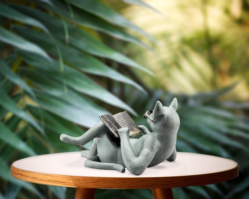 Cat Reading Book, Cat Garden Statue, Gnomes Decor, Resin Craft Sculpture Literature, Yard Garden Decor for Outside, Decorative Bookshelf. image 4