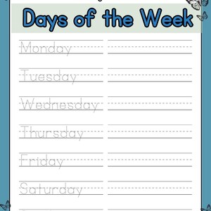 Preschool Tracing Worksheet | Days of the Week and Numbers - Etsy
