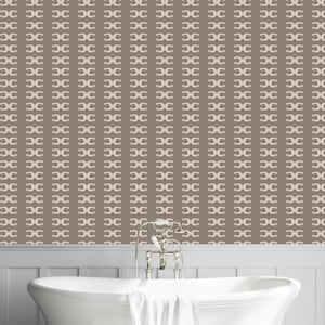 Carta da parati a strisce in stile di transizione: beige neutro marrone stampa vintage occidentale / stacca e attacca rimovibile, preincollata e stile tradizionale