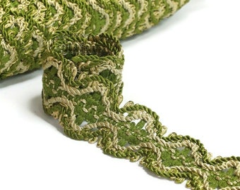 2m 1960s Vintage Trim - green beige - 40 mm wide - French Braid in New Old Stock Condition