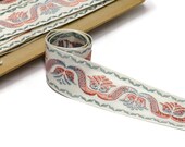 RESERVED - Vintage French Jacquard Trim - pink blue - Home Decor Ribbon - 42mm - 1 5 8 - new old stock condition - sold by the meter