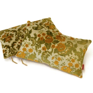 RESERVED - Lumbar Cut Velvet Pillow Cover in Green and Goldenrod - Floral Cushion Cover - 12x20" - 30x50 cm