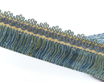 Vintage Blue Fringe Trim - Chenille Braid - 55 mm wide - Sold by the Yard