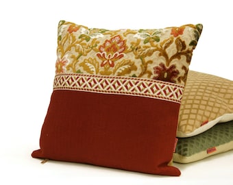 EllaOsix - Pillow Cover made from Vintage Upholstery Fabrics and decoratieve Trim 45x45 cm / 18"x18"