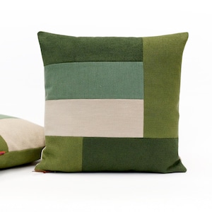 Green Geometric Pillow | Color Block Pillow | Modern Patchwork | Mixed Fabric Pillow Case Handmade from Upholstery fabrics by EllaOsix