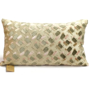 Vintage Cut Velvet Lumbar pillow Cover in Beige and Pink Handmade by EllaOsix