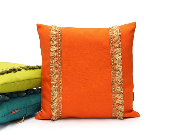 Orange Fringe Pillow Tassel Cushion 70s Orange Throw Pillow Cover
