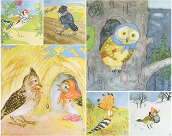 Ida Bohatta Birds Vintage Gebetskarten - Sammelkarten - Set von 6 Karten Serie 3825