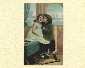 Early 1900s PostCard | Girl and Boy on a Boat