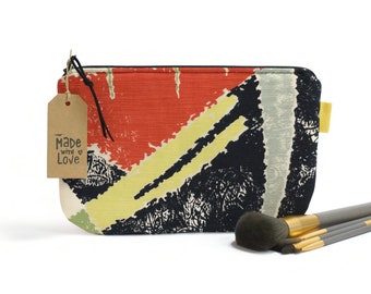 1960s Vintage Fabric Zipper Pouch , Abstract Cosmetic Bag or MakeUp bag, Handmade by EllaOsix