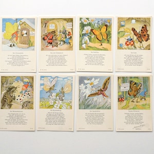 Cartões de borboletas Ida Bohatta - Cartões de oração vintage dos anos 1950 - Desenhos infantis - cartões colecionáveis - série completa 9764