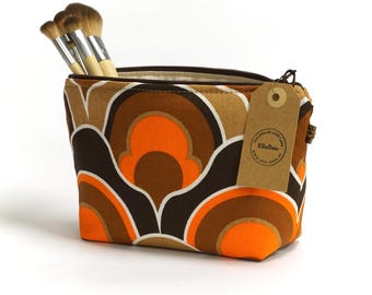 70s Makeup Bag, Cosmetic Pouch or Accessory Bag  Handmade from Original Vintage Fabric by EllaOsix