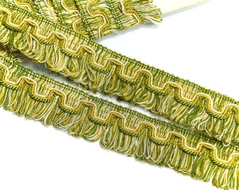 Vintage French Fringe Trim - Green Gold Ecru - 40mm - New Old Stock Condition sold by the yard