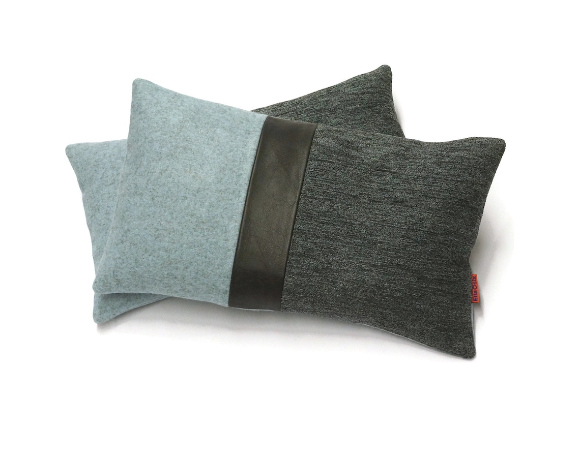 Black Leather Accent Pillow Made From Upholstery Fabrics by Etsy