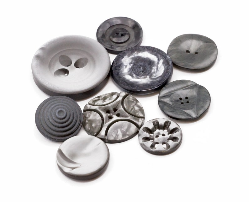 Gray Vintage Buttons Lot of 9 in different sizes and designs