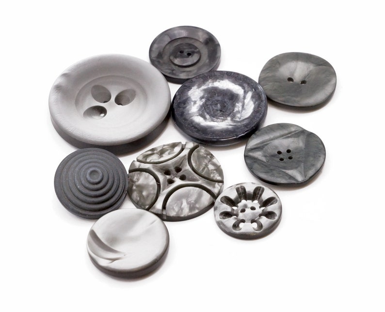 Gray Vintage Buttons Lot of 9 in different sizes and designs image 2