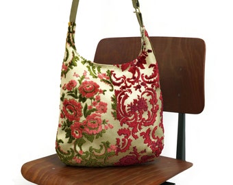 Floral Vintage Cut Velvet Slouchy Crossbody Bag Handmade by EllaOsix