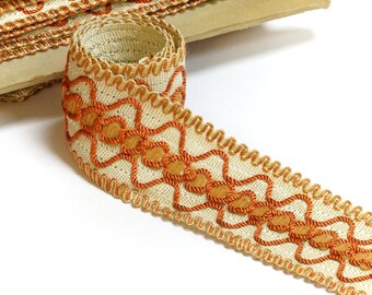 Orange Vintage Upholstery Trim - Chenille Braid - Fabric Trim Tape 50mm wide sold by the yard