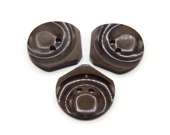 3 Large Brown Marbled Vintage Casein Buttons in an unusual shape - 38mm / 1 1/2