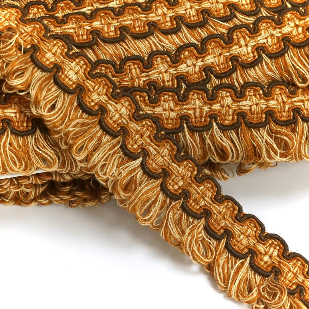Camel Looped Rope Vintage Dark Brown and Camel Loop, Fringe or Brush Trim Sold by the ...