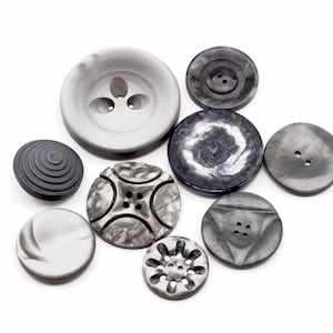 Gray Vintage Buttons Lot of 9 in different sizes and designs image 1