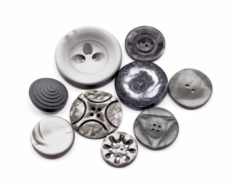 Gray Vintage Buttons Lot of 9 in different sizes and designs image 1