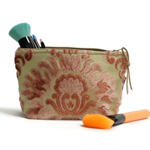 Cut Velvet Makeup Bag - Pink Cosmetic Pouch Handmade by EllaOsix