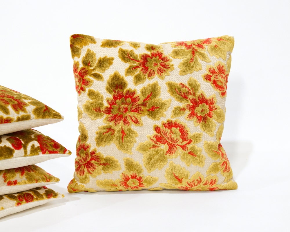 Red Floral Velvet Pillow Cover 16x16 vintage fabric cushion Etsy