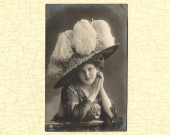 Early 1900s Antique PostCard | Vintage Portrait | Edwardian Lady with Impressive large Hat