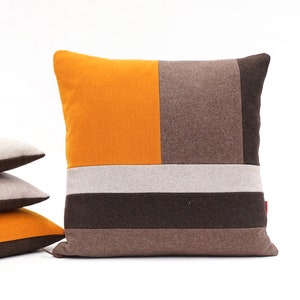Modern Color Block Pillow 20x20 - Luxury Accent Pillow in Orange Brown and Beige Handmade from upholstery fabrics by EllaOsix