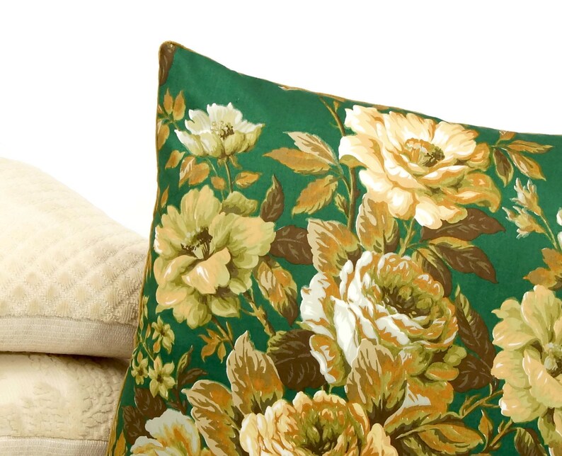 Classic Green Floral Pillow Cover Handmade from Vintage 60s Etsy
