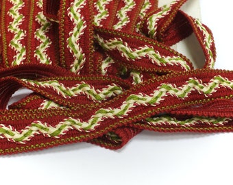 Burgundy Wine Red Braided Trim Tape 40 mm wide in Vintage New Old Stock Condition sold by the Yard