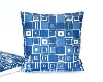 Mid Century Cushion - Blue Checkered Pillow Case - Vintage Fabric - 70s Throw Pillow  Handmade by EllaOsix