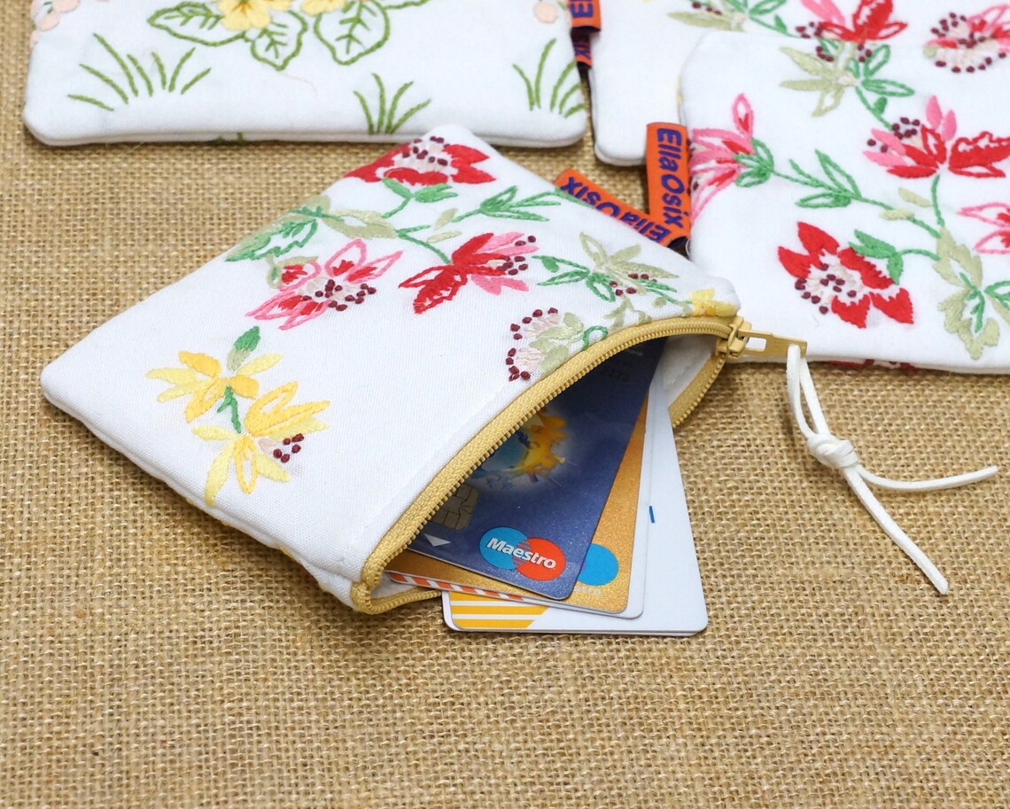 Floral Embroidered Small Zipper Pouch Coin Purse Handmade Etsy